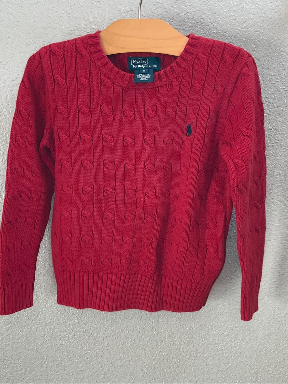 Polo by Ralph Lauren Red Cable Knit Crew Sweater, size 5